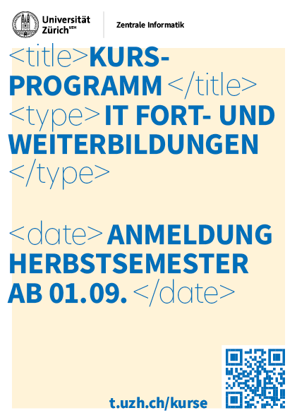 Plakat: Kursanmeldung für das Frühjahrssemester beginnt am 1. Februar und für das Herbstsemester am 1. September 