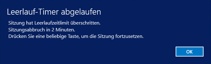 Fehlerdialog Leerlaufzeitlimit