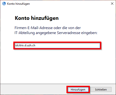 Serveradresse "idcitrix.d.uzh.ch" konfigurieren