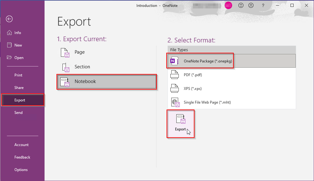 Export Notebook as ONEPKG file