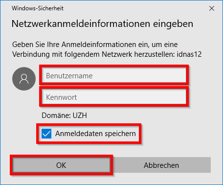 Dialogfenster Netzwerkanmeldeinformationen eingeben