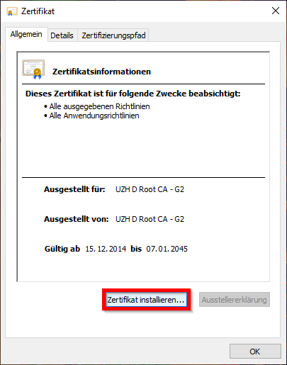 Zertifikatsinformationen