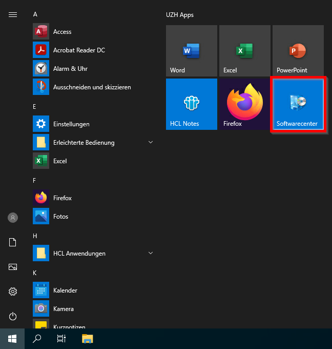 Start-Menü Software Center