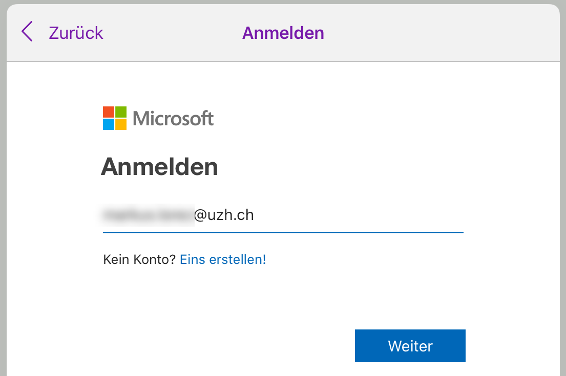 Melden Sie sich mit Ihrem UZH-Konto an