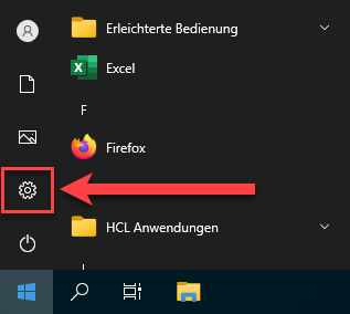 Windows-Startmenü. Öffnen Sie die Windows-Einstellungen.