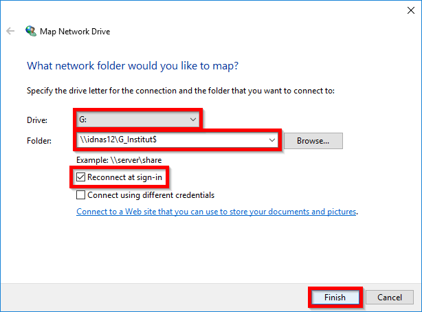 Map network drive settings