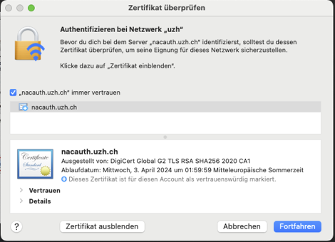 MAC WLAN Zertifikat