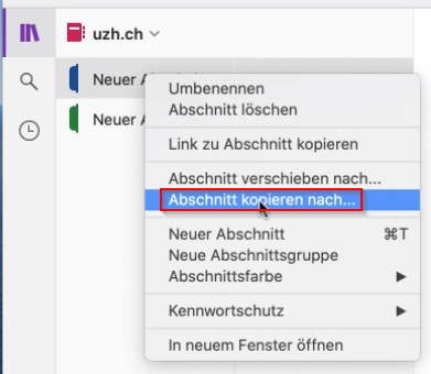 Wählen Sie "Abschnitt kopieren nach..."