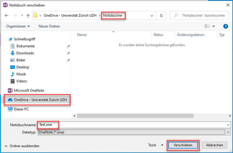 Speicherort auf OneDrive angeben und verschieben.