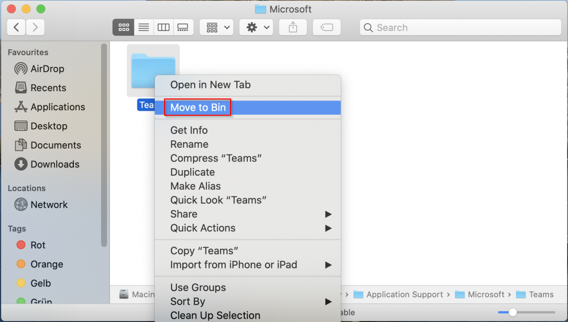 Delete Folder /Users/<User>/Library/Application Support/Microsoft/Teams